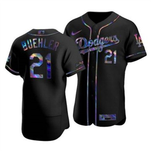 Los Angeles Los Angeles Dodgers #21 Walker Buehler Men's Iridescent Holographic Collection Jersey - Black Men's cheap jerseys for sale - CheapJerseys.Shop