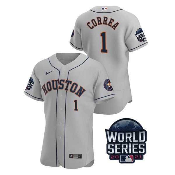 Houston Astros #1 Carlos Correa Men's 150th Anniversary 2021 World Series Authentic Jersey - Gray cheap jerseys for sale - CheapJerseys.Shop