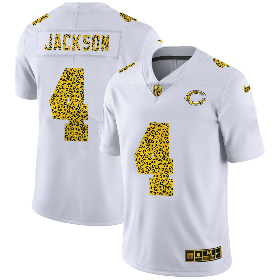 Chicago Bears #4 Eddie Jackson Men's Flocked Leopard Print Vapor Limited Jersey White cheap jerseys for sale - CheapJerseys.Shop
