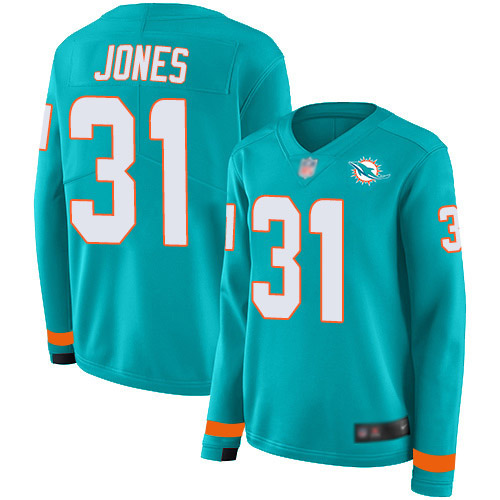 Miami Dolphins #31 Byron Jones Aqua Green Team Color Women's Stitched Limited Therma Long Sleeve Jersey Womens cheap jerseys for sale - CheapJerseys.Shop