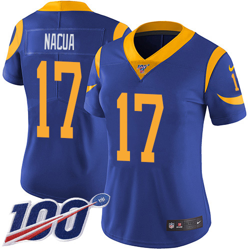 Rams #17 Puka Nacua Royal Blue Alternate Women's Stitched 100th Season Vapor Untouchable Limited Jersey cheap jerseys for sale - CheapJerseys.Shop