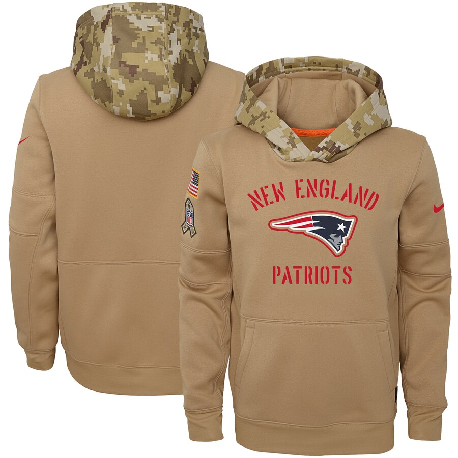 Youth New England Patriots Khaki 2019 Salute To Service Therma Pullover Hoodie cheap jerseys for sale - CheapJerseys.Shop