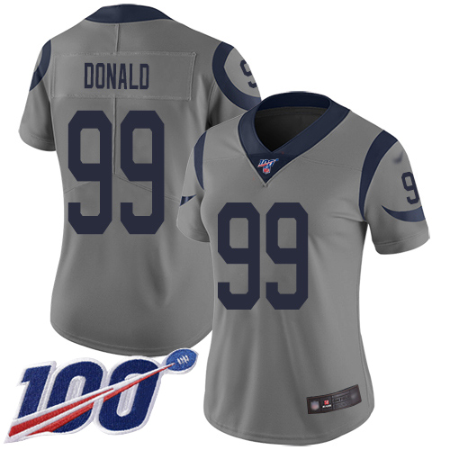Rams #99 Aaron Donald Gray Women's Stitched Limited Inverted Legend 100th Season Jersey cheap jerseys for sale - CheapJerseys.Shop