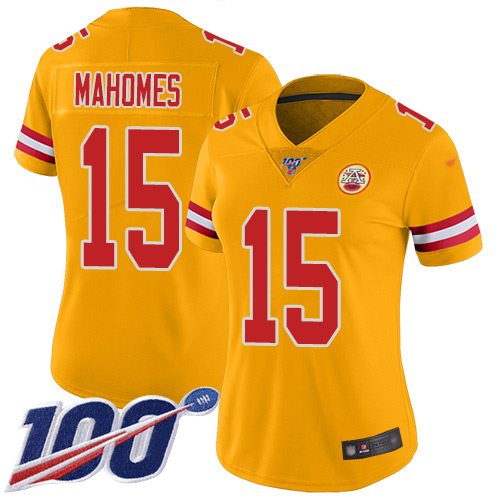 Chiefs #15 Patrick Mahomes Gold Women's Stitched Limited Inverted Legend 100th Season Jersey cheap jerseys for sale - CheapJerseys.Shop