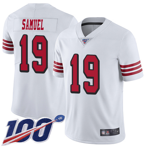 49ers #19 Deebo Samuel White Rush Men's Stitched Limited 100th Season Jersey cheap jerseys for sale - CheapJerseys.Shop