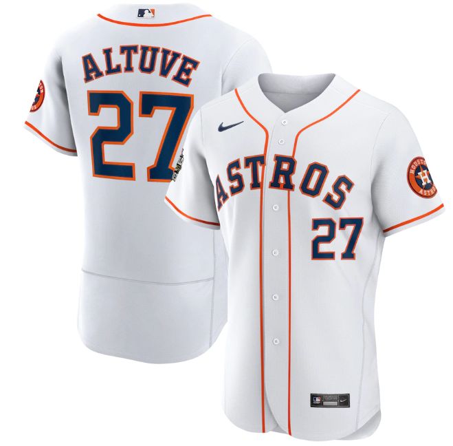Houston Astros #27 Jose Altuve White 2022 World Series Flex Base Stitched Men's Jersey cheap jerseys for sale - CheapJerseys.Shop