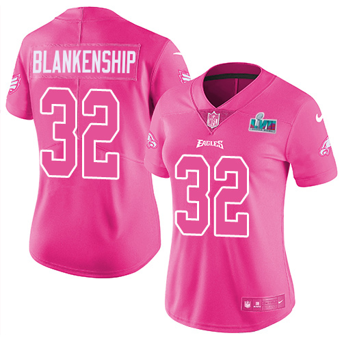 Eagles #32 Reed Blankenship Pink Super Bowl LVII Patch Women's Stitched Limited Rush Fashion Jersey cheap jerseys for sale - CheapJerseys.Shop