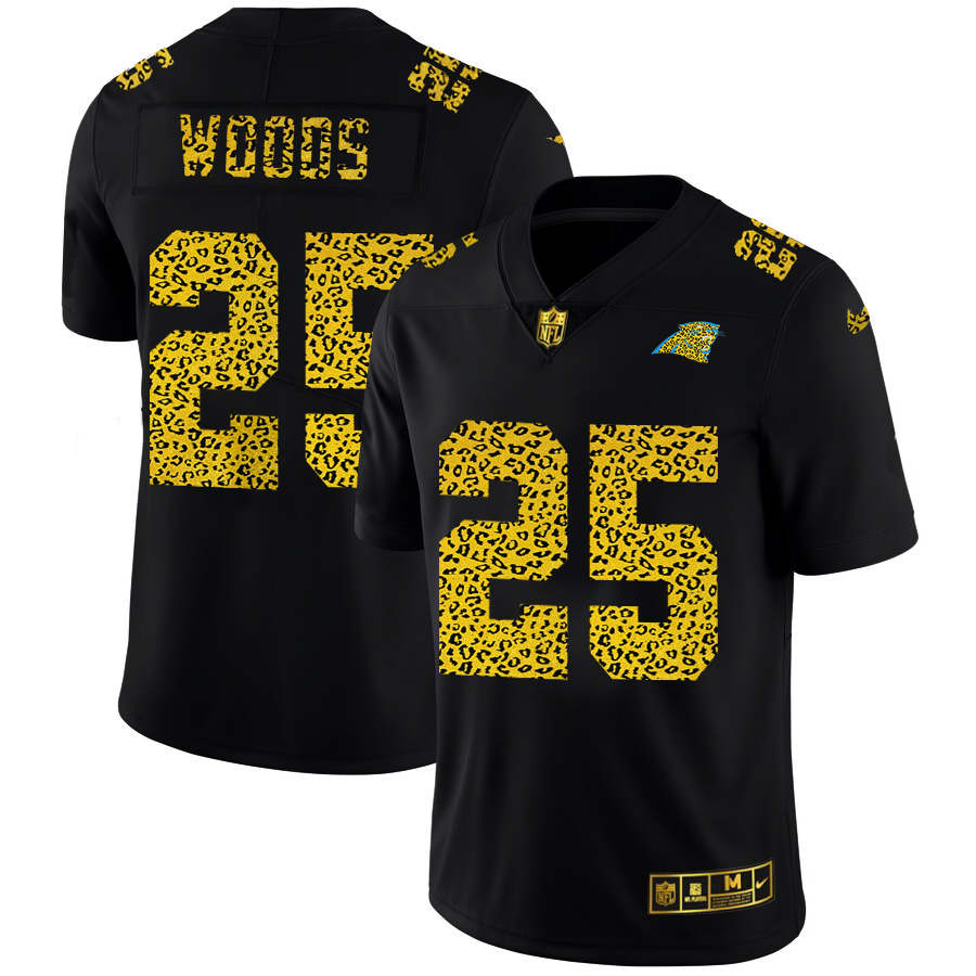 Carolina Panthers #25 Xavier Woods Men's Leopard Print Fashion Vapor Limited Jersey Black cheap jerseys for sale - CheapJerseys.Shop