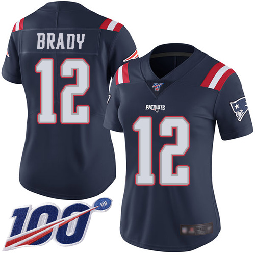 Patriots #12 Tom Brady Navy Blue Women's Stitched Limited Rush 100th Season Jersey cheap jerseys for sale - CheapJerseys.Shop