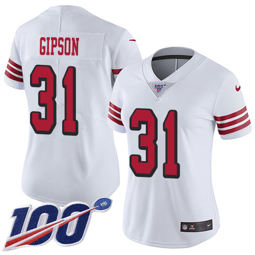 49ers #31 Tashaun Gipson White Rush Women's Stitched Limited 100th Season Jersey cheap jerseys for sale - CheapJerseys.Shop