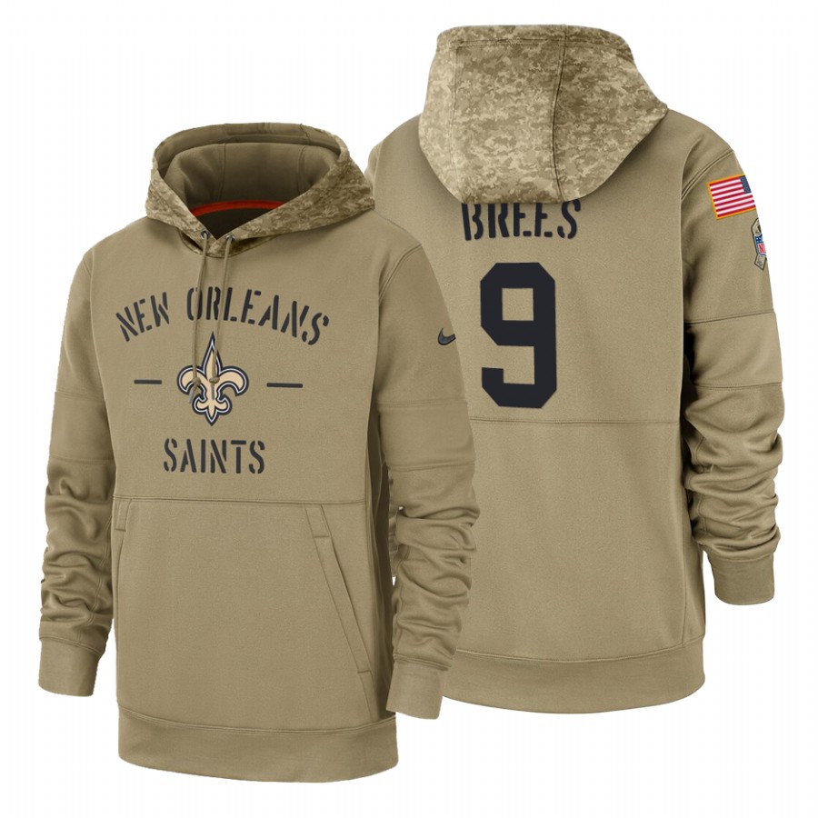New Orleans Saints #9 Drew Brees Tan 2019 Salute To Service Name & Number Sideline Therma Pullover Hoodie cheap jerseys for sale - CheapJerseys.Shop