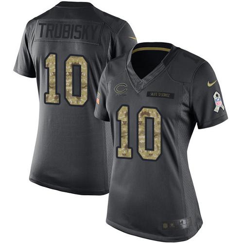 Chicago Bears #10 Mitchell Trubisky Black Women's Stitched Limited 2016 Salute to Service Jersey Womens cheap jerseys for sale - CheapJerseys.Shop