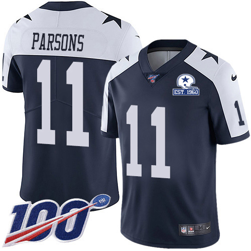 Cowboys #11 Micah Parsons Navy Blue Thanksgiving Men's Stitched With Established In 1960 Patch 100th Season Vapor Untouchable Limited Throwback Je cheap jerseys for sale - CheapJerseys.Shop