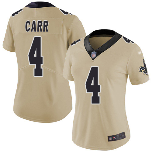 Saints #4 Derek Carr Gold Women's Stitched Limited Inverted Legend Jersey cheap jerseys for sale - CheapJerseys.Shop