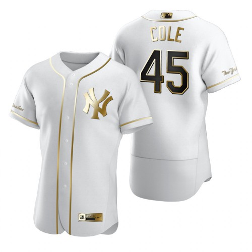 New York New York Yankees #45 Gerrit Cole White Men's Authentic Golden Edition Jersey Men's cheap jerseys for sale - CheapJerseys.Shop