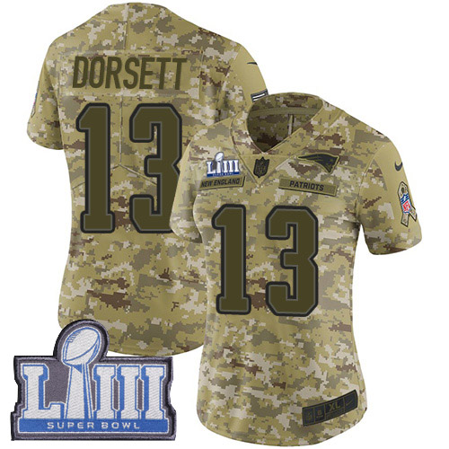 New England Patriots #13 Phillip Dorsett Camo Super Bowl LIII Bound Women's Stitched Limited 2018 Salute to Service Jersey Womens cheap jerseys for sale - CheapJerseys.Shop