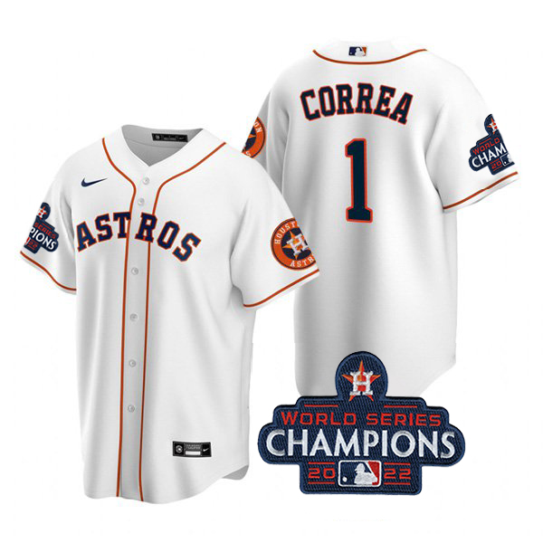 Houston Astros #1 Carlos Correa White 2022 World Series Champions Home Stitched Men's Jersey cheap jerseys for sale - CheapJerseys.Shop