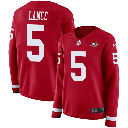 49ers #5 Trey Lance Red Team Color Women's Stitched Limited Therma Long Sleeve Jersey cheap jerseys for sale - CheapJerseys.Shop