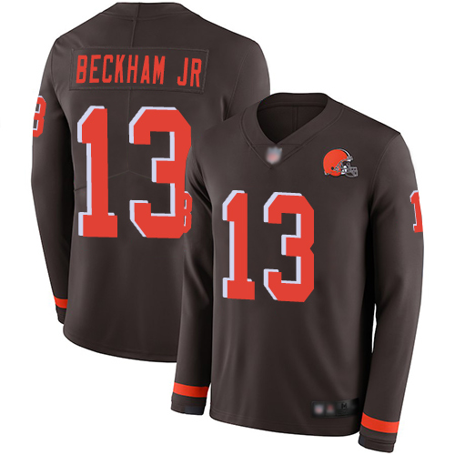 Cleveland Browns #13 Odell Beckham Jr Brown Team Color Men's Stitched Limited Therma Long Sleeve Jersey Men's cheap jerseys for sale - CheapJerseys.Shop
