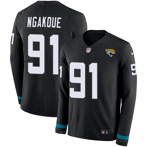 Jacksonville Jaguars #91 Yannick Ngakoue Black Team Color Men's Stitched Limited Therma Long Sleeve Jersey Men's cheap jerseys for sale - CheapJerseys.Shop