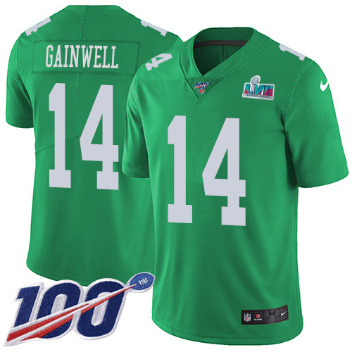 Eagles #14 Kenneth Gainwell Green Super Bowl LVII Patch Men's Stitched Limited Rush 100th Season Jersey cheap jerseys for sale - CheapJerseys.Shop