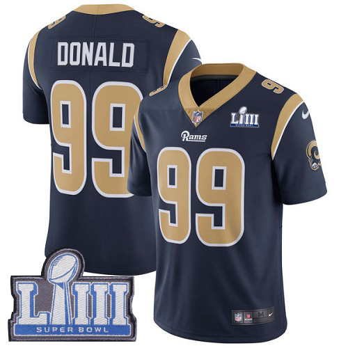 Rams #99 Aaron Donald Navy Blue Team Color Super Bowl LIII Bound Men's Stitched Vapor Untouchable Limited Jersey cheap jerseys for sale - CheapJerseys.Shop