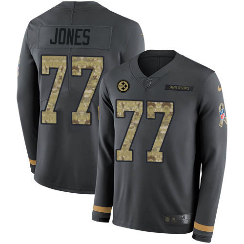 Steelers #77 Broderick Jones Anthracite Salute To Service Men's Stitched Limited Therma Long Sleeve Jersey cheap jerseys for sale - CheapJerseys.Shop