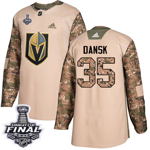Golden Vegas Golden Knights #35 Oscar Dansk Camo Authentic 2017 Veterans Day 2018 Stanley Cup Final Stitched Jersey Men's cheap jerseys for sale - CheapJerseys.Shop