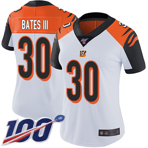 Bengals #30 Jessie Bates III White Women's Stitched 100th Season Vapor Limited Jersey cheap jerseys for sale - CheapJerseys.Shop
