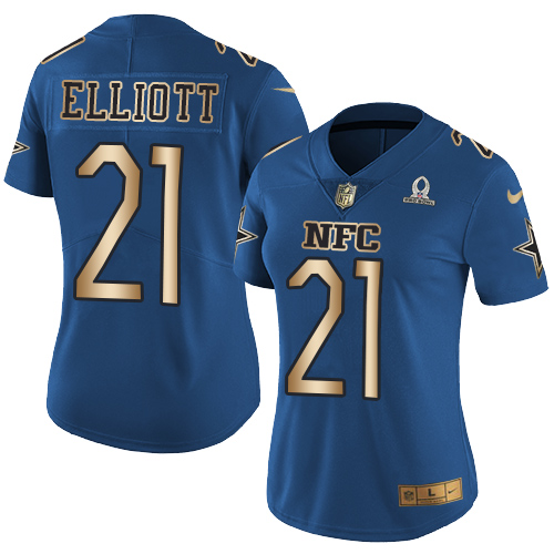 Cowboys #21 Ezekiel Elliott Navy Women's Stitched Limited Gold NFC 2017 Pro Bowl Jersey cheap jerseys for sale - CheapJerseys.Shop
