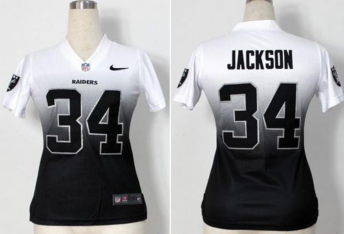 Raiders #34 Bo Jackson White/Black Women's Stitched Elite Fadeaway Fashion Jersey cheap jerseys for sale - CheapJerseys.Shop