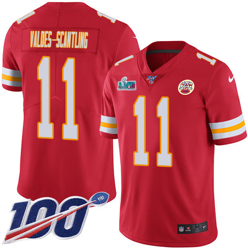 Chiefs #11 Marquez Valdes-Scantling Red Team Color Super Bowl LVII Patch Men's Stitched 100th Season Vapor Limited Jersey cheap jerseys for sale - CheapJerseys.Shop