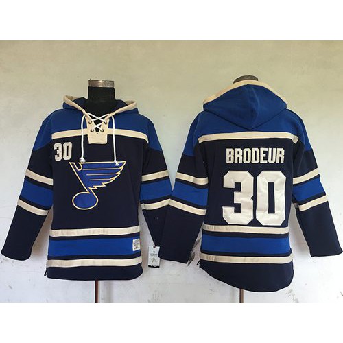 St. Louis Blues #30 Martin Brodeur Navy Blue Sawyer Hooded Sweatshirt Stitched Jersey Men's cheap jerseys for sale - CheapJerseys.Shop
