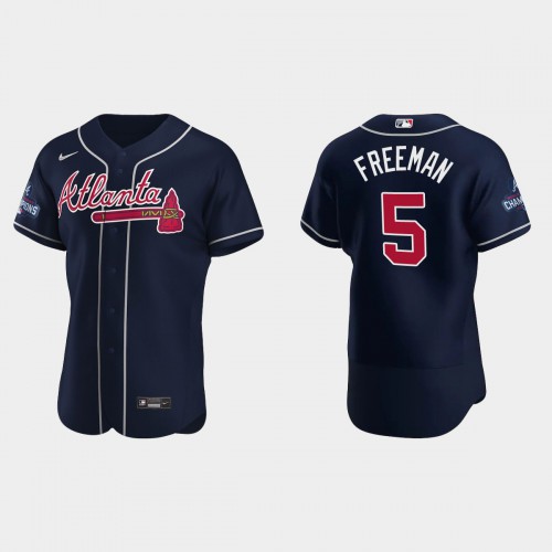 Atlanta Atlanta Braves #5 Freddie Freeman Men's 2021 World Series Champions Patch Authentic Player Jersey - Navy Men's cheap jerseys for sale - CheapJerseys.Shop