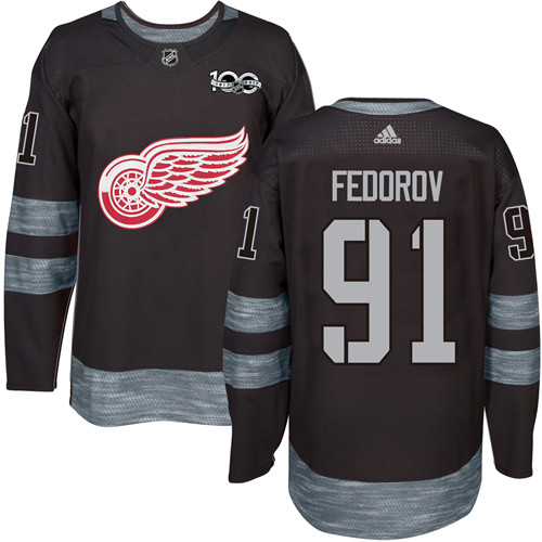 Detroit Red Wings #91 Sergei Fedorov Black 1917-2017 100th Anniversary Stitched Jersey Men's cheap jerseys for sale - CheapJerseys.Shop