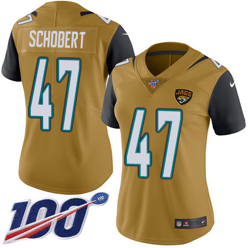 Jacksonville Jaguars #47 Joe Schobert Gold Women's Stitched Limited Rush 100th Season Jersey Womens cheap jerseys for sale - CheapJerseys.Shop