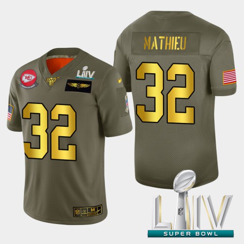 Kansas City Kansas City Chiefs #32 Tyrann Mathieu Men's Olive Gold Super Bowl LIV 2020 2019 Salute to Service Limited 100 Jersey Men's cheap jerseys for sale - CheapJerseys.Shop