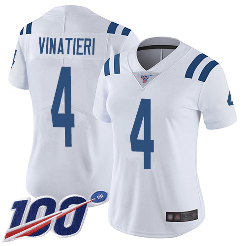 Indianapolis Colts #4 Adam Vinatieri White Women's Stitched 100th Season Vapor Limited Jersey Womens cheap jerseys for sale - CheapJerseys.Shop