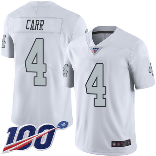 Raiders #4 Derek Carr White Youth Stitched Limited Rush 100th Season Jersey cheap jerseys for sale - CheapJerseys.Shop