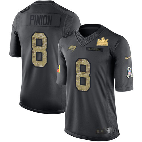 Tampa Bay Buccaneers #8 Bradley Pinion Black Men's Super Bowl LV Champions Patch Limited 2016 Salute to Service Jersey Men's cheap jerseys for sale - CheapJerseys.Shop