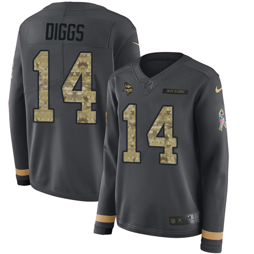 Minnesota Vikings #14 Stefon Diggs Anthracite Salute to Service Women's Stitched Limited Therma Long Sleeve Jersey Womens cheap jerseys for sale - CheapJerseys.Shop
