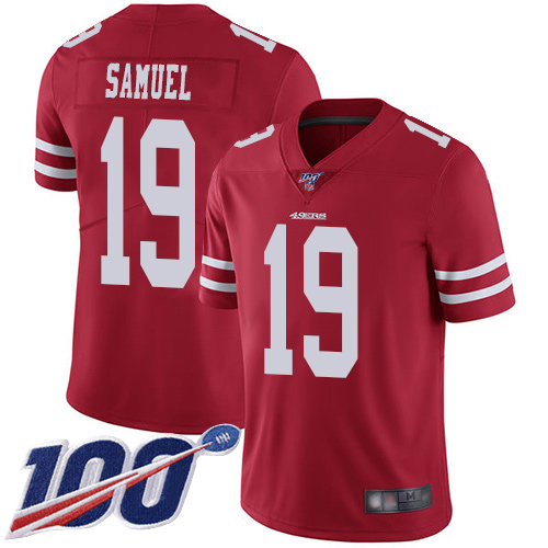 49ers #19 Deebo Samuel Red Team Color Men's Stitched 100th Season Vapor Limited Jersey cheap jerseys for sale - CheapJerseys.Shop