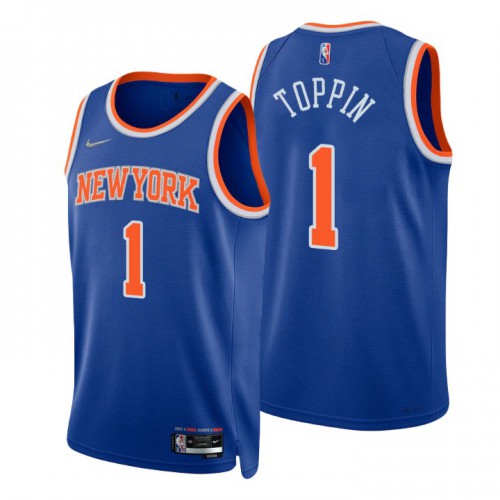 New York Knicks #1 Obi Toppin Blue Mens 2021-22 75th Anniversary Diamond Swingman Jersey - Icon Edition Mens cheap jerseys for sale - CheapJerseys.Shop