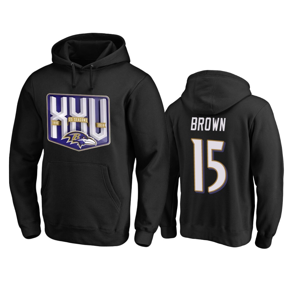 Baltimore Ravens #15 Marquise Brown Men's Black Team 25th Season Pullover Hoodie cheap jerseys for sale - CheapJerseys.Shop