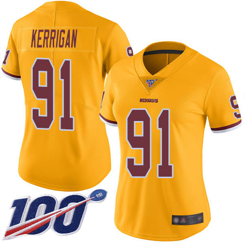 Washington Commanders #91 Ryan Kerrigan Gold Women's Stitched Limited Rush 100th Season Jersey Womens cheap jerseys for sale - CheapJerseys.Shop