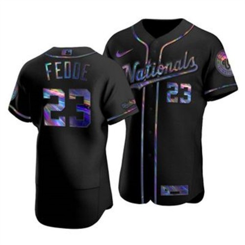 Washington Washington Nationals #23 Erick Fedde Men's Iridescent Holographic Collection Jersey - Black Men's cheap jerseys for sale - CheapJerseys.Shop