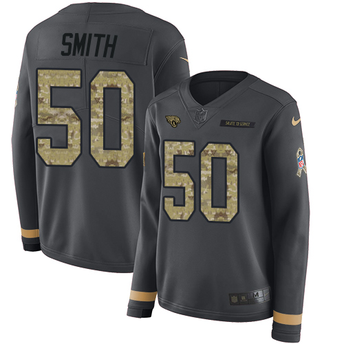 Jacksonville Jaguars #50 Telvin Smith Anthracite Salute to Service Women's Stitched Limited Therma Long Sleeve Jersey Womens cheap jerseys for sale - CheapJerseys.Shop