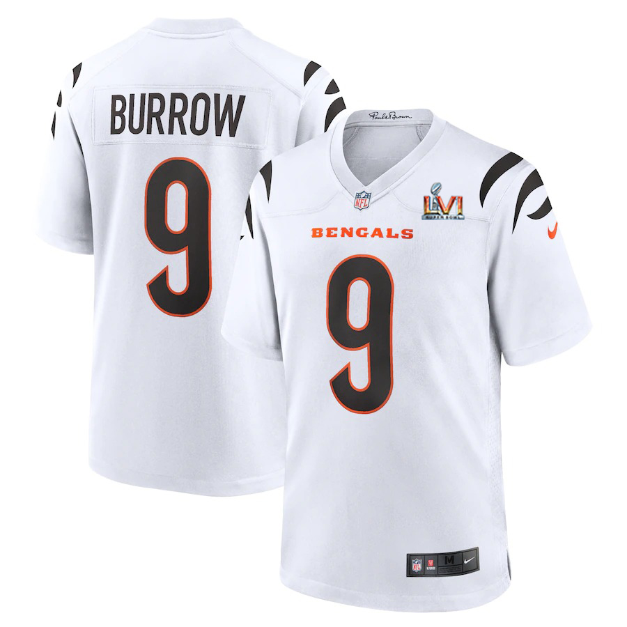 Cincinnati Bengals #9 Joe Burrow White Super Bowl LVI Patch Game Jersey cheap jerseys for sale - CheapJerseys.Shop