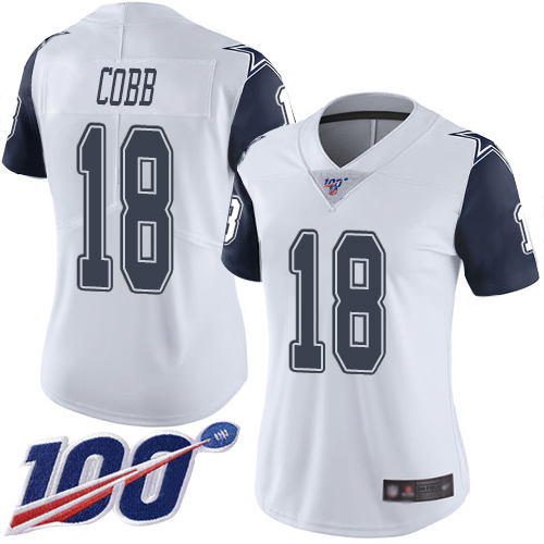Dallas Cowboys #18 Randall Cobb White Women's Stitched Limited Rush 100th Season Jersey Womens cheap jerseys for sale - CheapJerseys.Shop