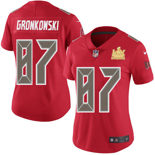 Buccaneers #87 Rob Gronkowski Red Women's Super Bowl LV Champions Patch Stitched Limited Rush Jersey cheap jerseys for sale - CheapJerseys.Shop